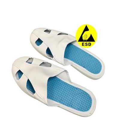 Giày công sở chống tĩnh điện ESD màu trắng 4 lỗ Đế PVC, quai da PU công nghiệp